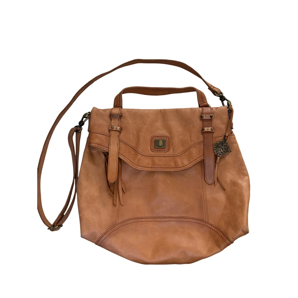 The Sak Western Tan Camel Leather Crossbody Bag Messenger Flap Handbag Boho